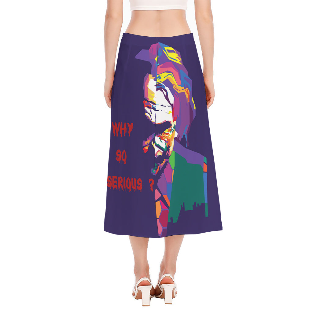 Colorful Joker Why So Serious Print Side Slit Midi Skirt
