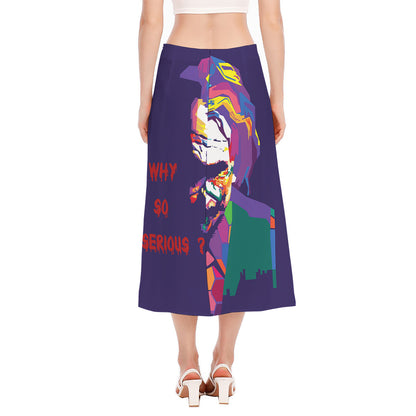 Colorful Joker Why So Serious Print Side Slit Midi Skirt