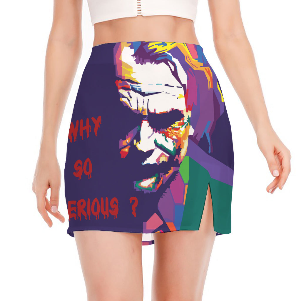 Colorful Joker Why So Serious Print Side Slit Mini Skirt