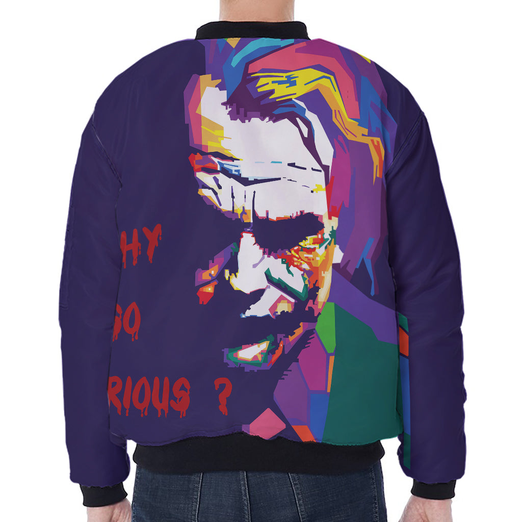 Colorful Joker Why So Serious Print Zip Sleeve Bomber Jacket