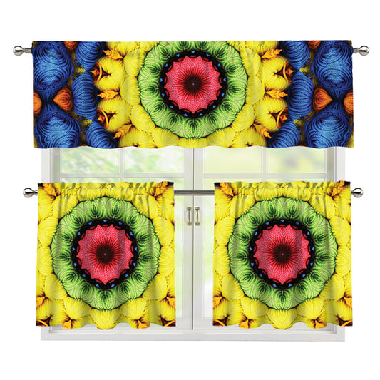 Colorful Kaleidoscope Print 3 Piece Kitchen Curtains