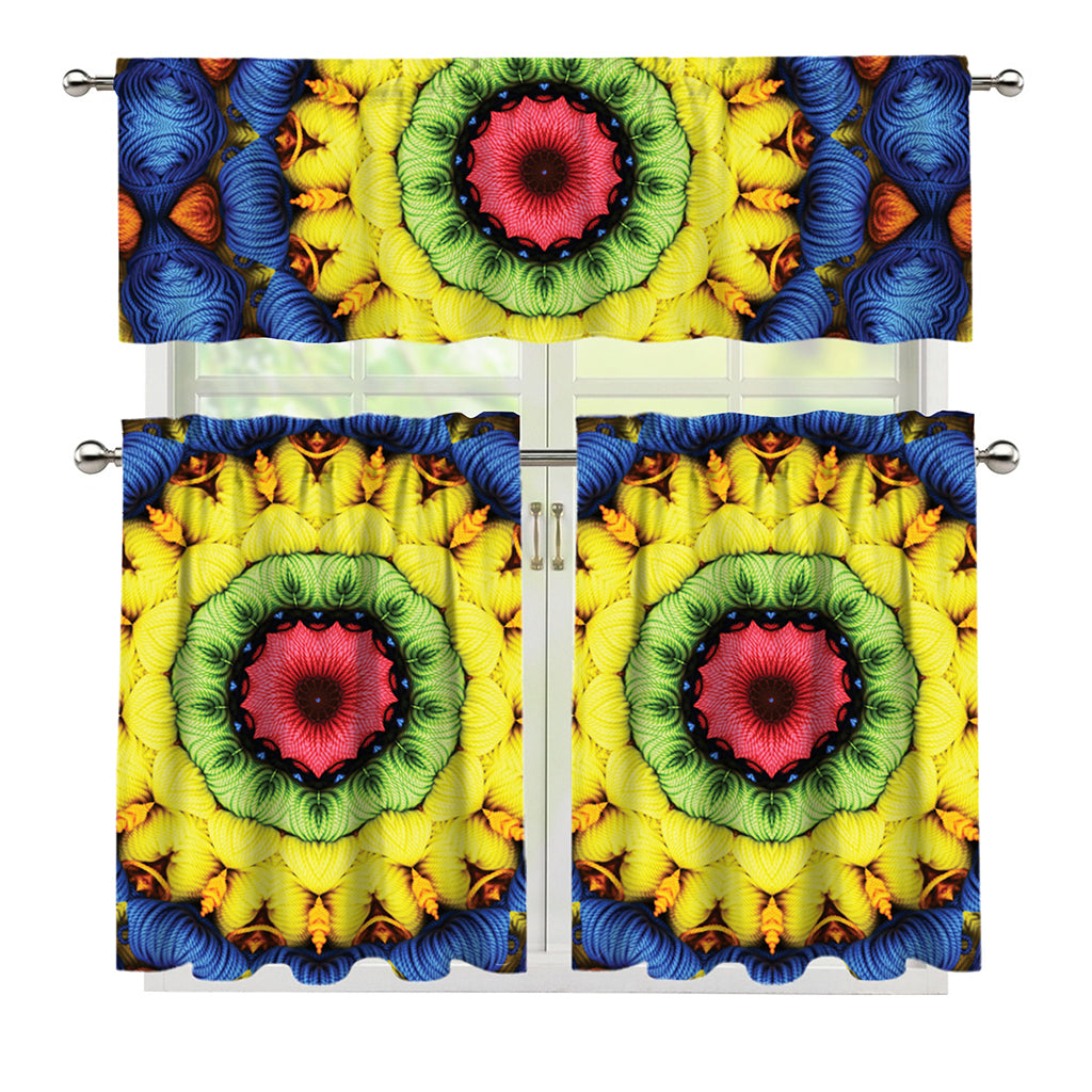 Colorful Kaleidoscope Print 3 Piece Kitchen Curtains