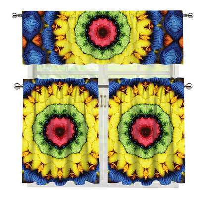 Colorful Kaleidoscope Print 3 Piece Kitchen Curtains