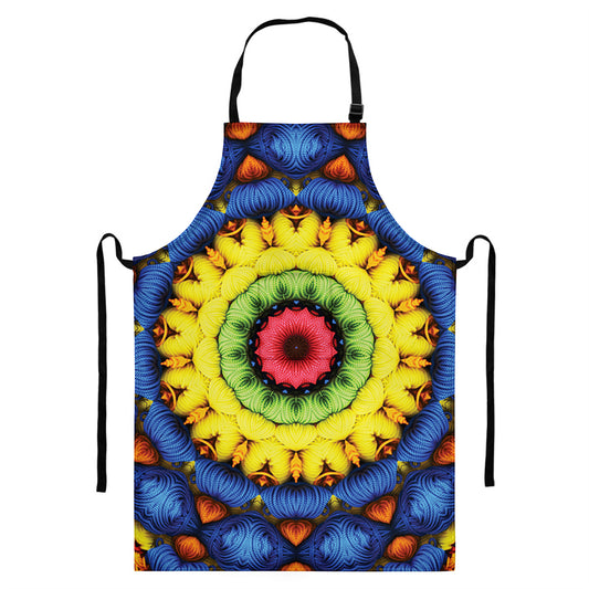 Colorful Kaleidoscope Print Bib Apron With Pocket