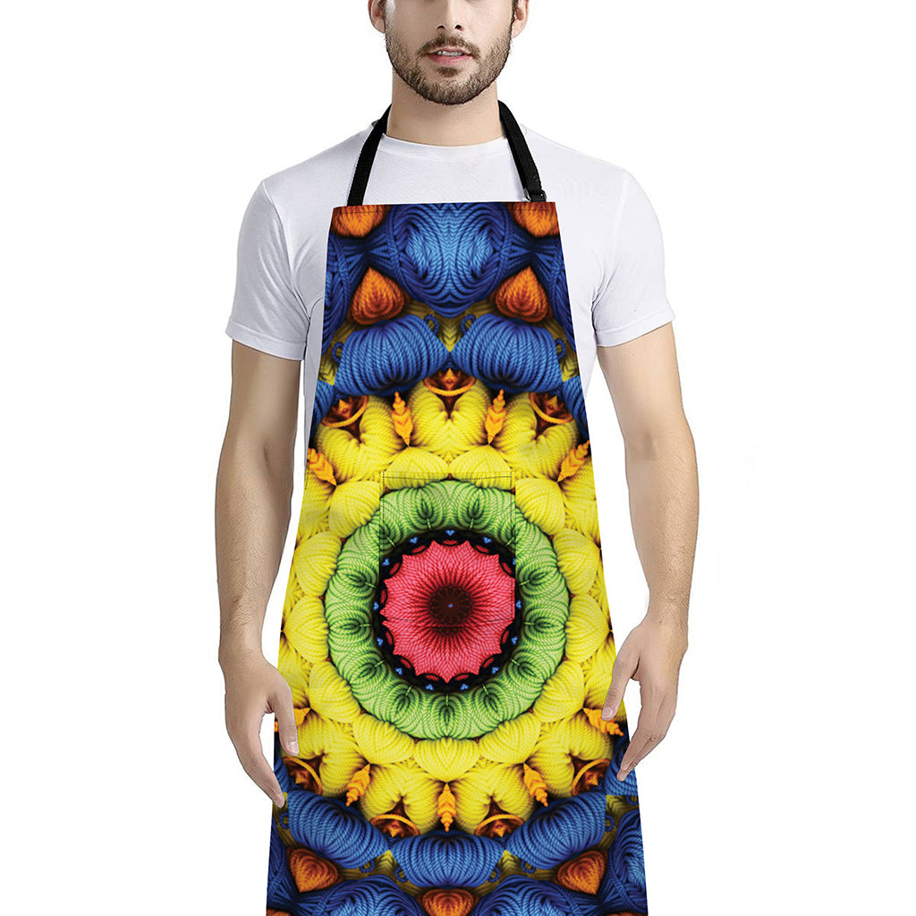 Colorful Kaleidoscope Print Bib Apron With Pocket