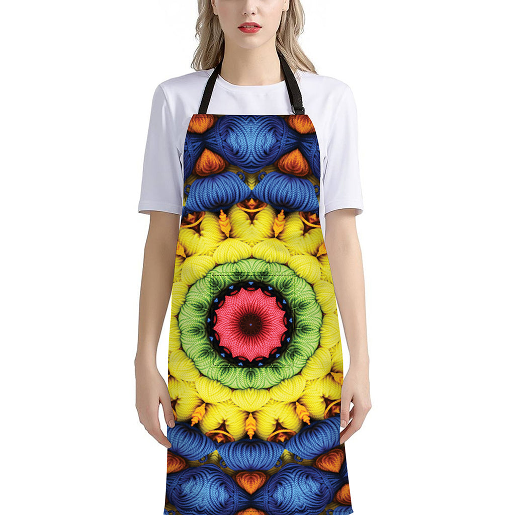 Colorful Kaleidoscope Print Bib Apron With Pocket