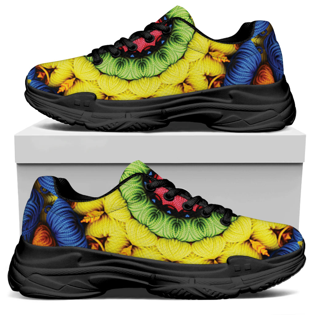 Colorful Kaleidoscope Print Black Chunky Shoes