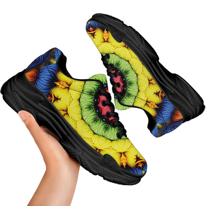 Colorful Kaleidoscope Print Black Chunky Shoes