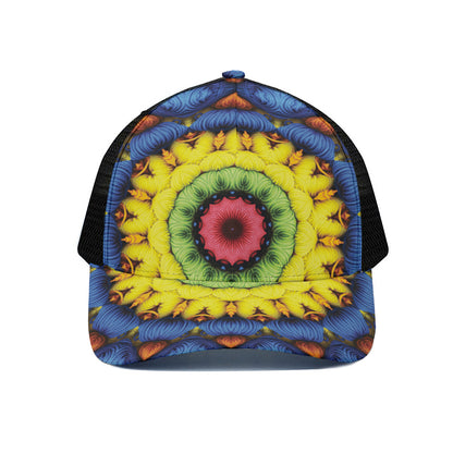 Colorful Kaleidoscope Print Black Mesh Trucker Cap