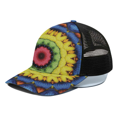 Colorful Kaleidoscope Print Black Mesh Trucker Cap