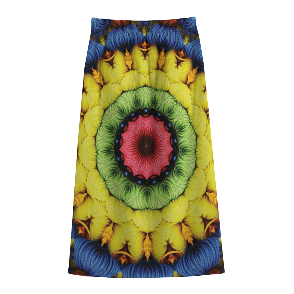 Colorful Kaleidoscope Print Cotton Front Slit Maxi Skirt