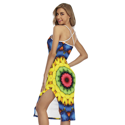Colorful Kaleidoscope Print Cross Back Cami Dress