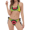 Colorful Kaleidoscope Print Halter Scoop Tie Side Bikini