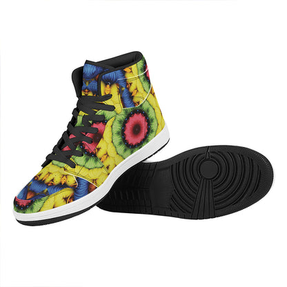 Colorful Kaleidoscope Print High Top Leather Sneakers