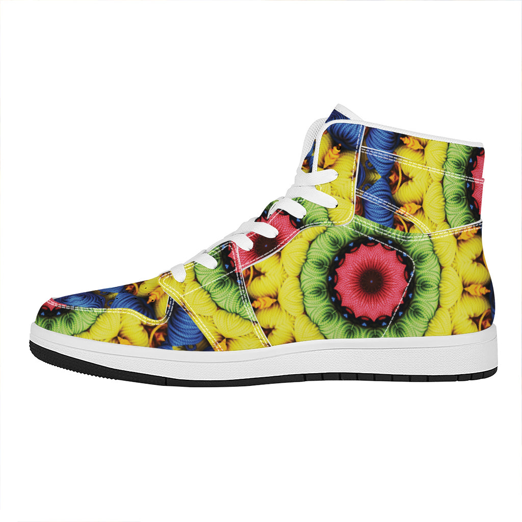 Colorful Kaleidoscope Print High Top Leather Sneakers