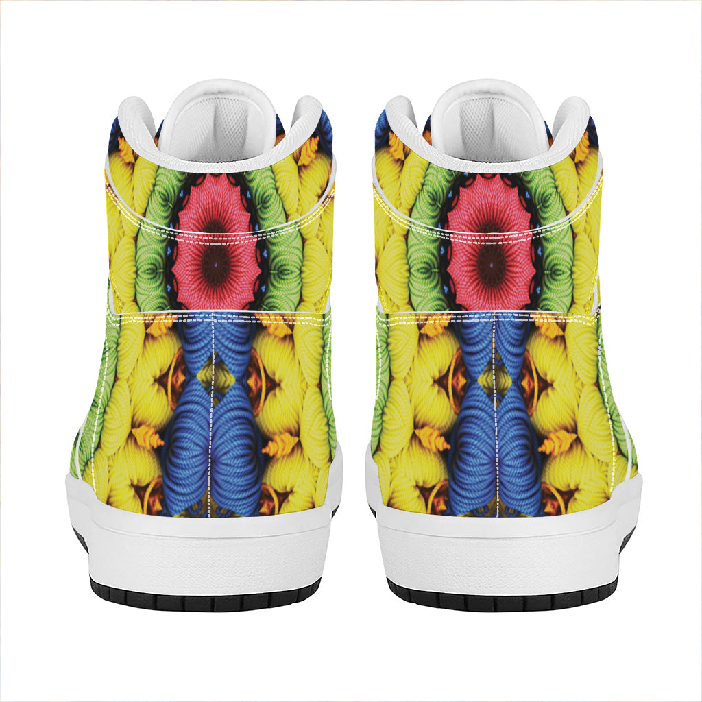 Colorful Kaleidoscope Print High Top Leather Sneakers