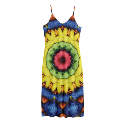Colorful Kaleidoscope Print Jersey Midi Cami Dress