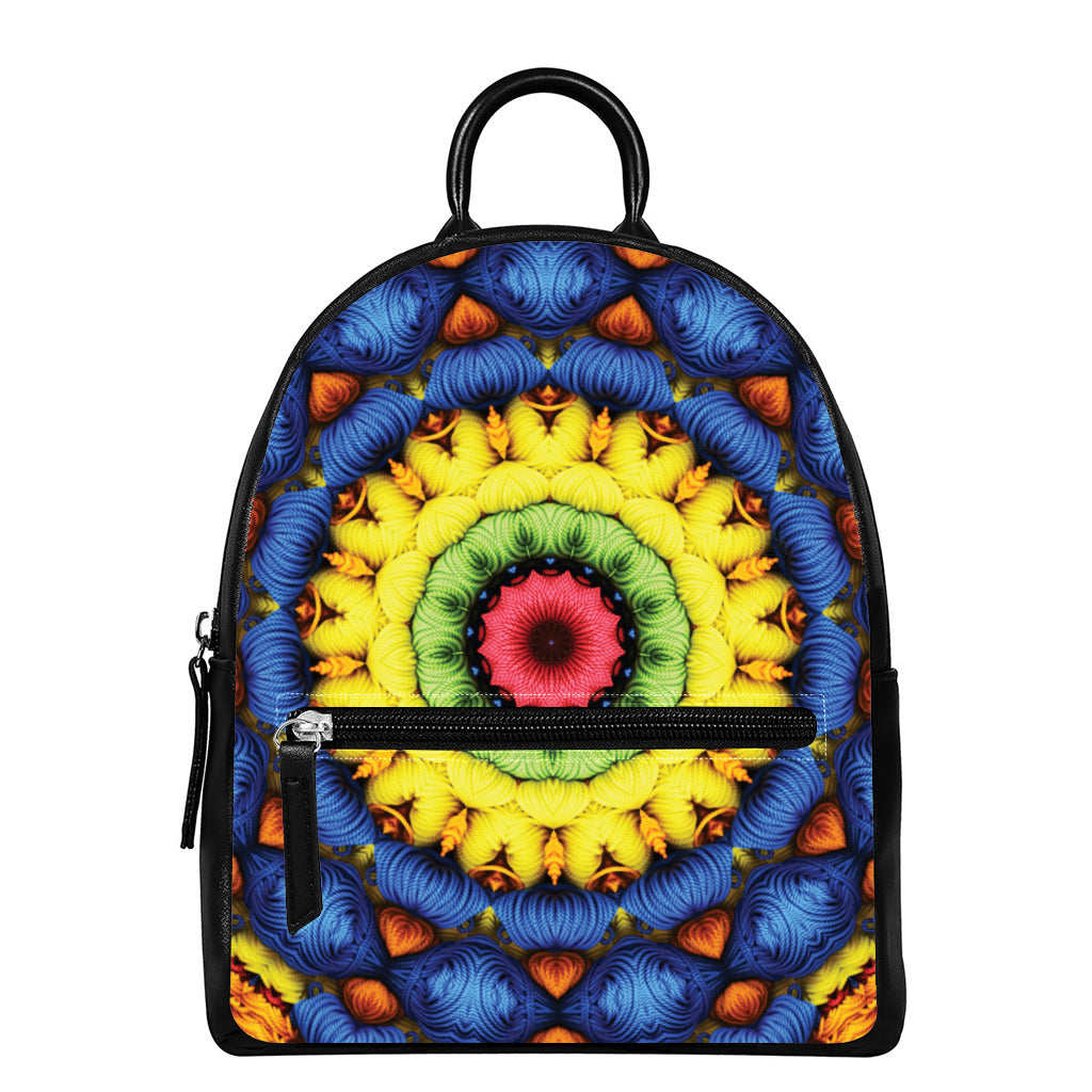 Colorful Kaleidoscope Print Leather Backpack
