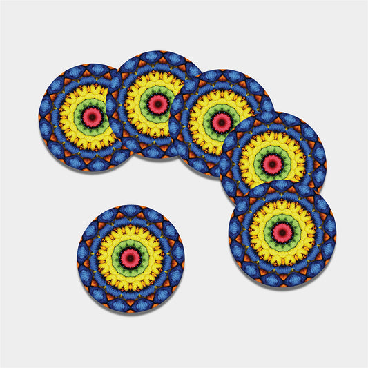 Colorful Kaleidoscope Print Leather Coaster Set