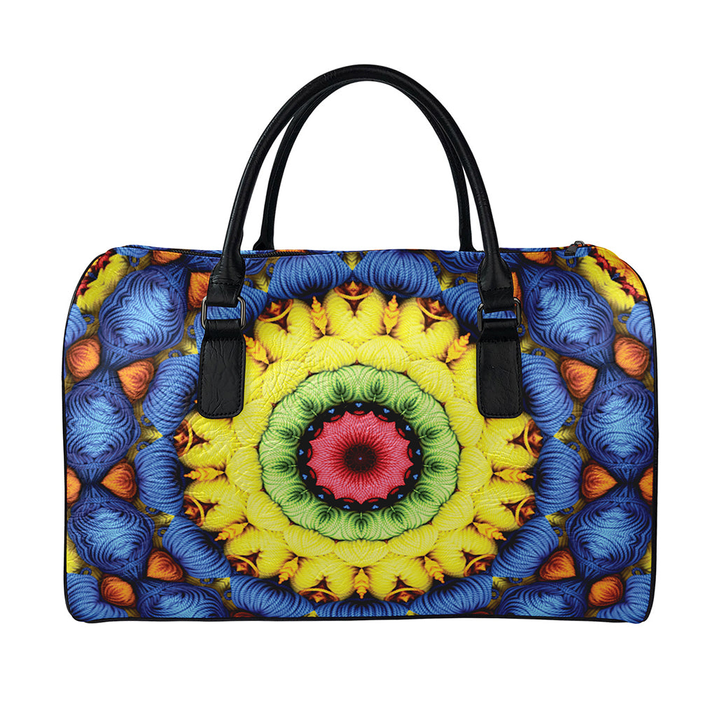 Colorful Kaleidoscope Print Leather Duffle Bag