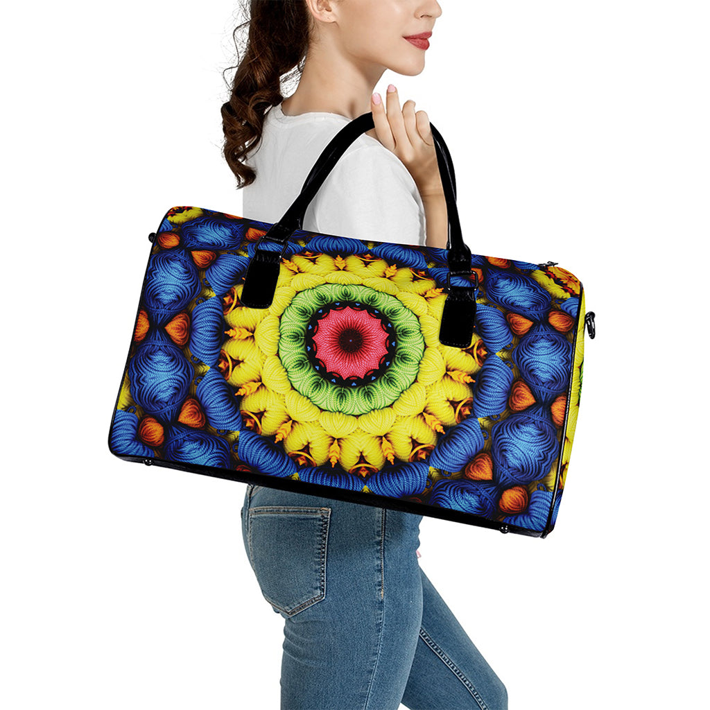 Colorful Kaleidoscope Print Leather Duffle Bag