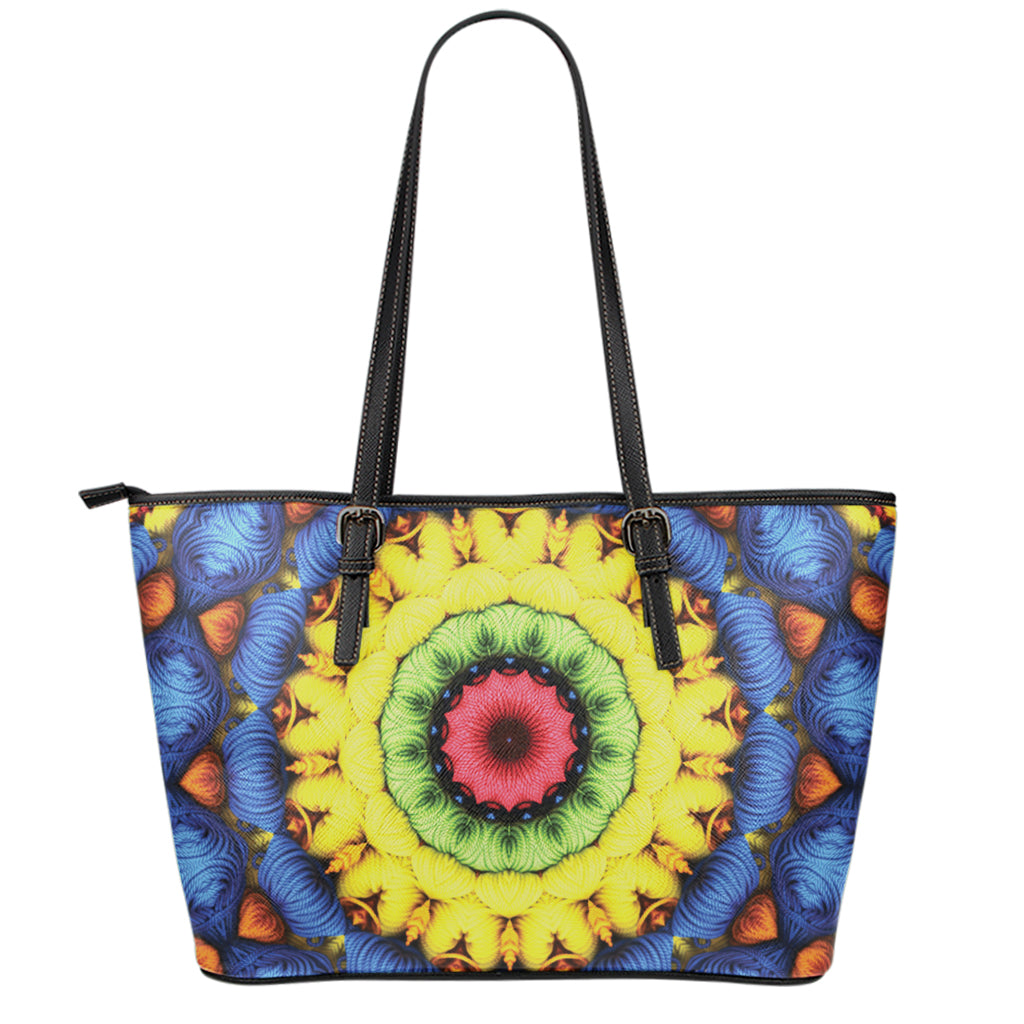 Colorful Kaleidoscope Print Leather Tote Bag