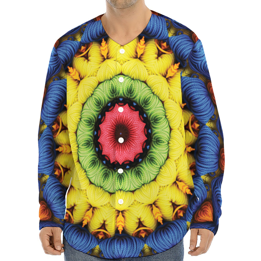 Colorful Kaleidoscope Print Long Sleeve Baseball Jersey