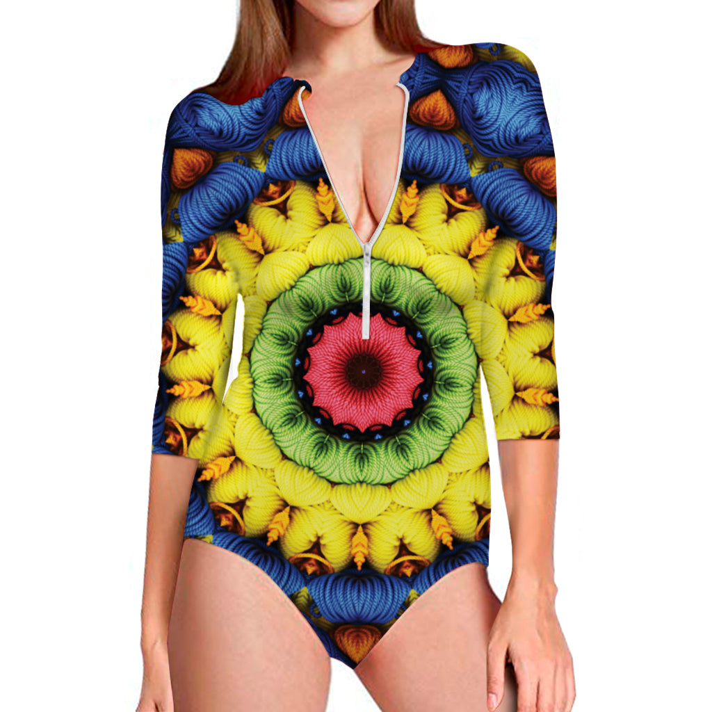 Colorful Kaleidoscope Print Long Sleeve Swimsuit