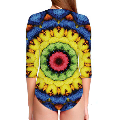 Colorful Kaleidoscope Print Long Sleeve Swimsuit