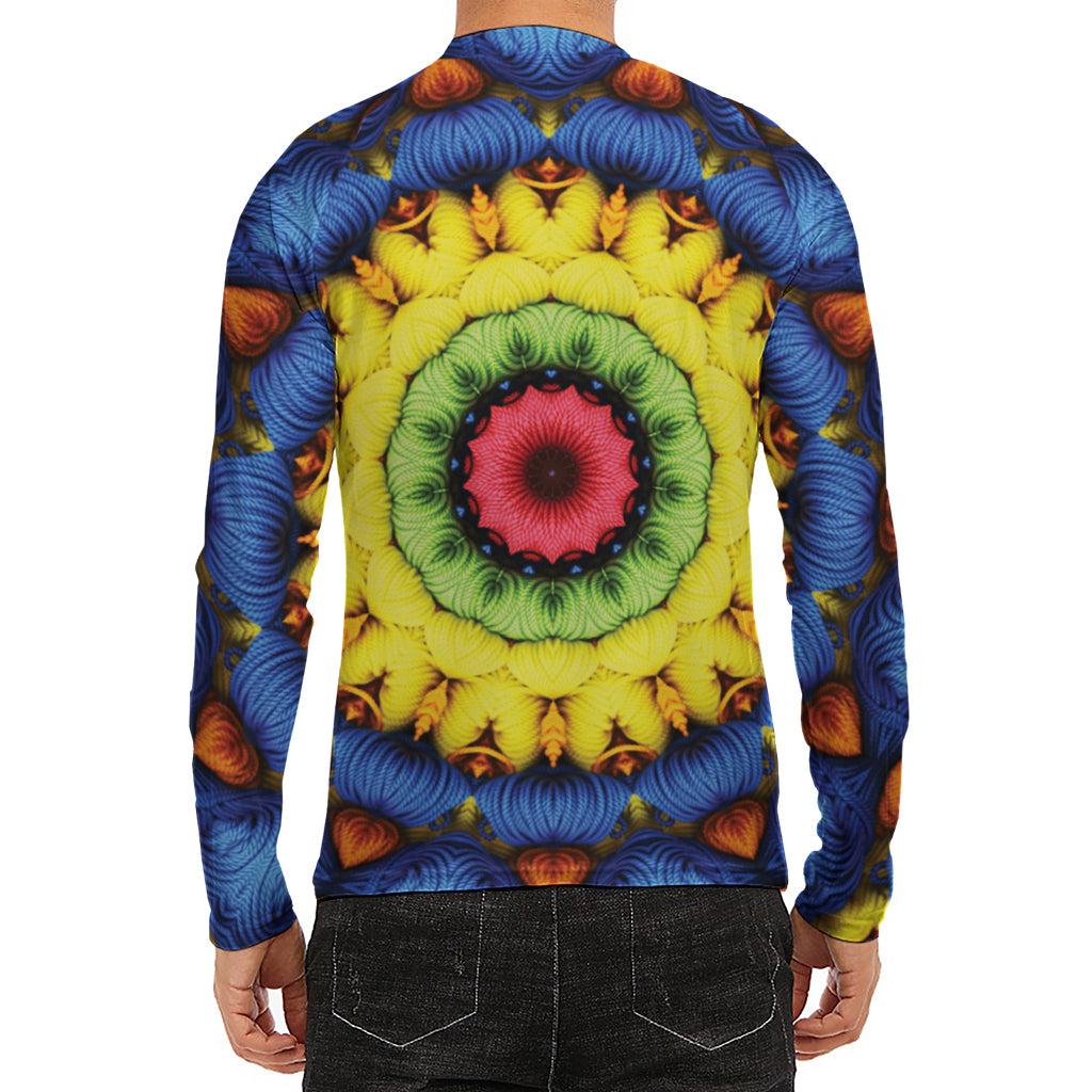 Colorful Kaleidoscope Print Men's Long Sleeve Rash Guard