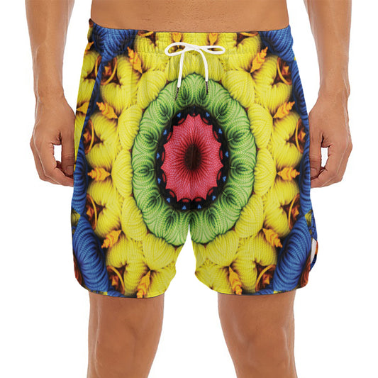 Colorful Kaleidoscope Print Men's Split Running Shorts