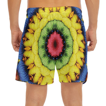 Colorful Kaleidoscope Print Men's Split Running Shorts