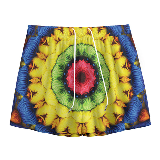 Colorful Kaleidoscope Print Mesh Shorts