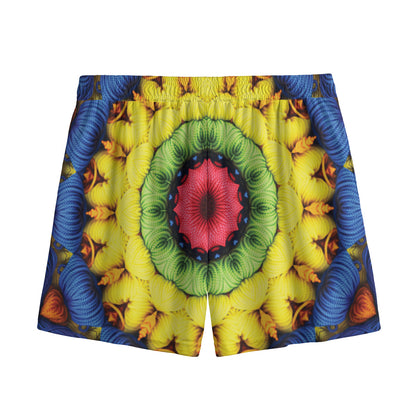 Colorful Kaleidoscope Print Mesh Shorts