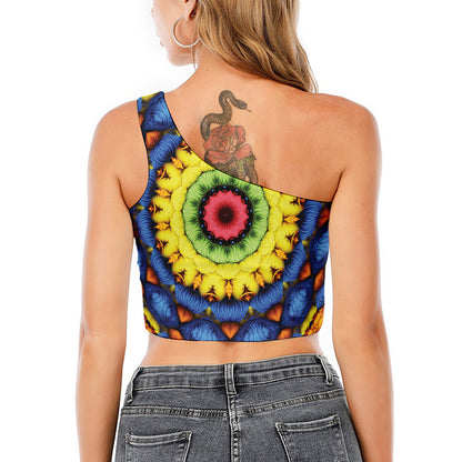 Colorful Kaleidoscope Print One Shoulder Crop Top