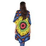 Colorful Kaleidoscope Print Open Front Beach Cover Up