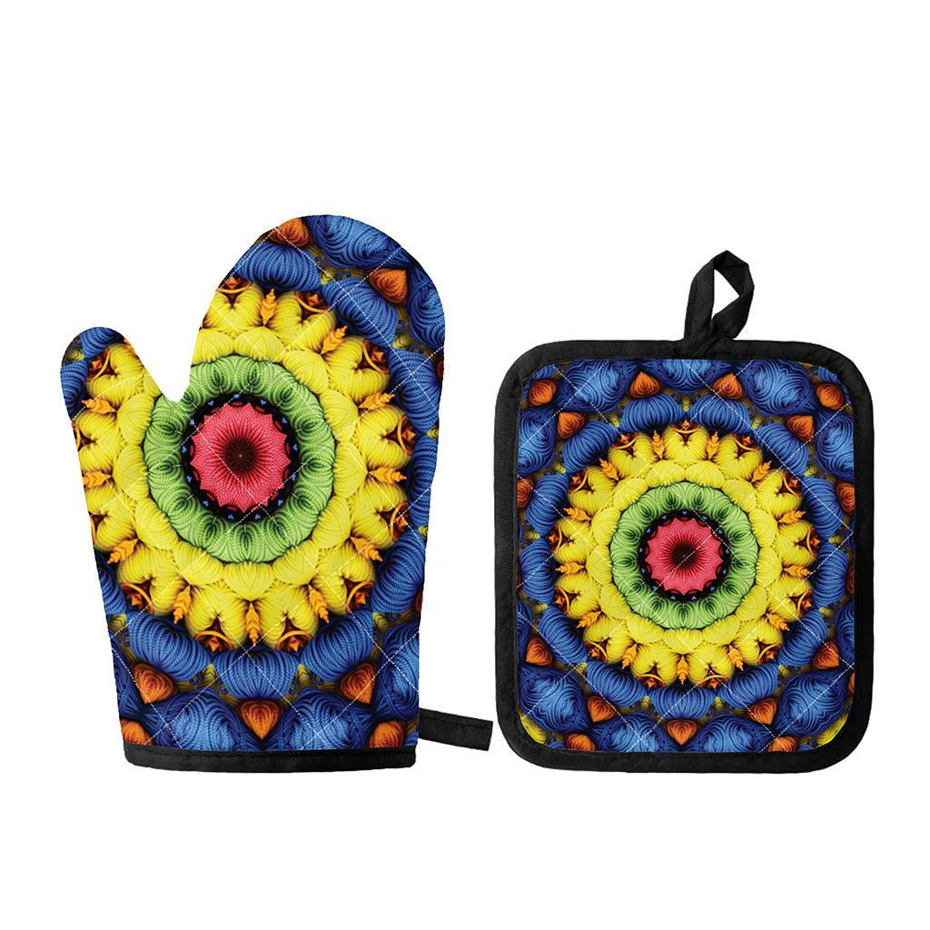 Colorful Kaleidoscope Print Oven Mitt And Pot Holder Set