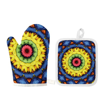 Colorful Kaleidoscope Print Oven Mitt And Pot Holder Set