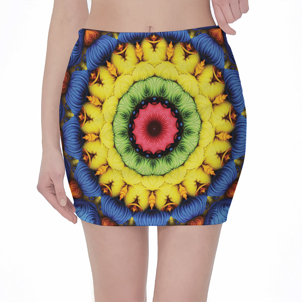 Colorful Kaleidoscope Print Pencil Mini Skirt