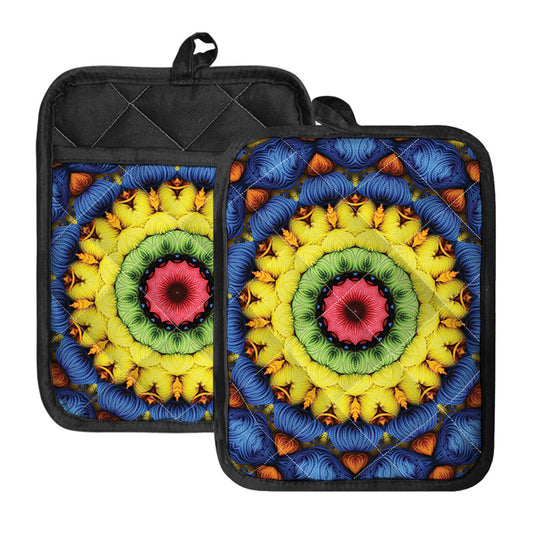 Colorful Kaleidoscope Print Pot Holders With Pocket
