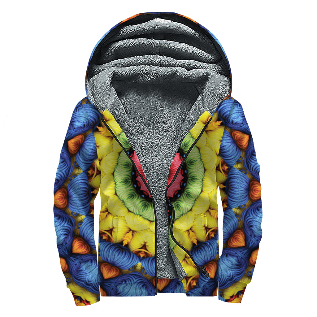Colorful Kaleidoscope Print Sherpa Lined Zip Up Hoodie