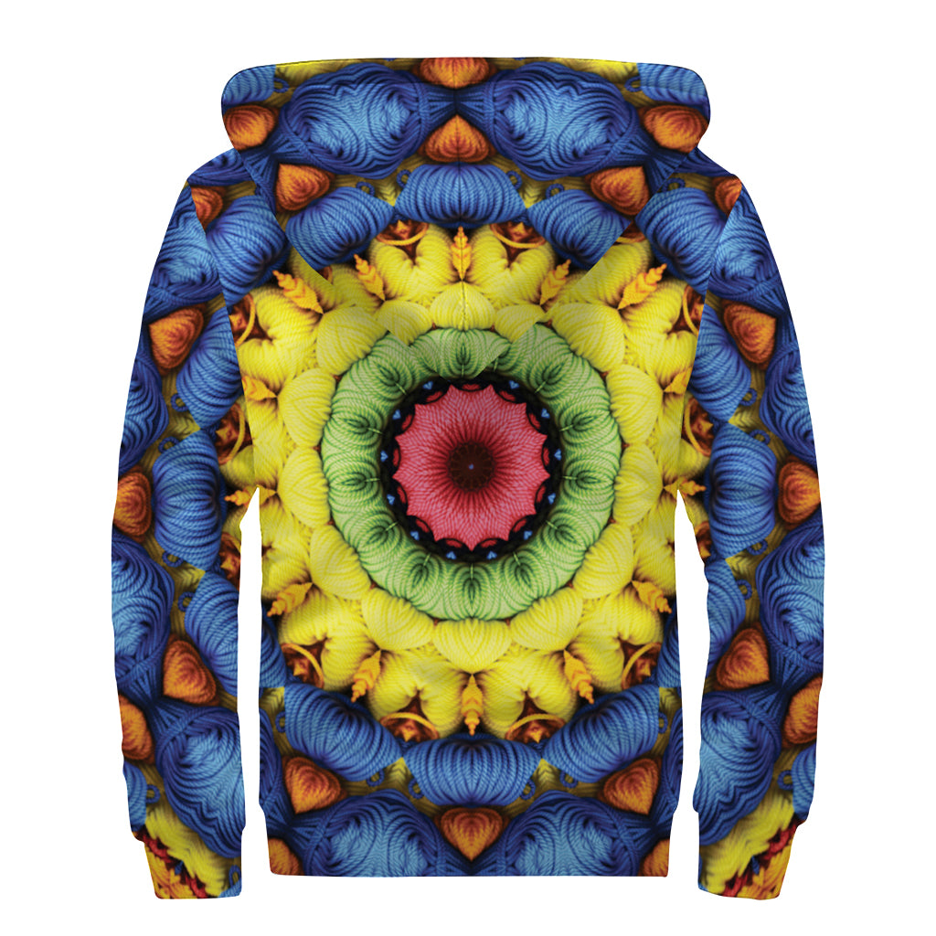 Colorful Kaleidoscope Print Sherpa Lined Zip Up Hoodie