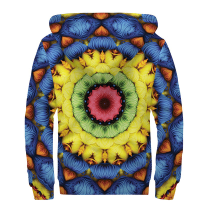 Colorful Kaleidoscope Print Sherpa Lined Zip Up Hoodie