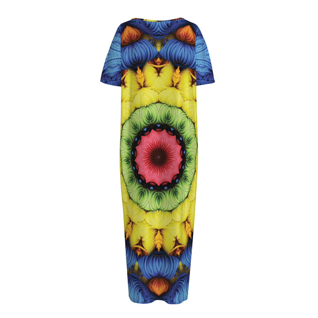 Colorful Kaleidoscope Print Short Sleeve Long Nightdress