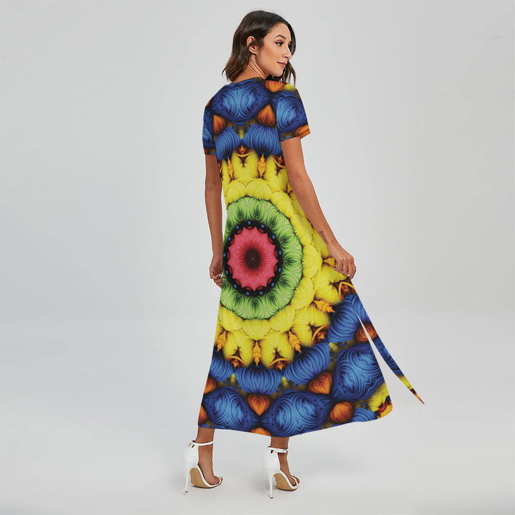 Colorful Kaleidoscope Print Short Sleeve Maxi Dress