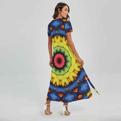 Colorful Kaleidoscope Print Short Sleeve Maxi Dress