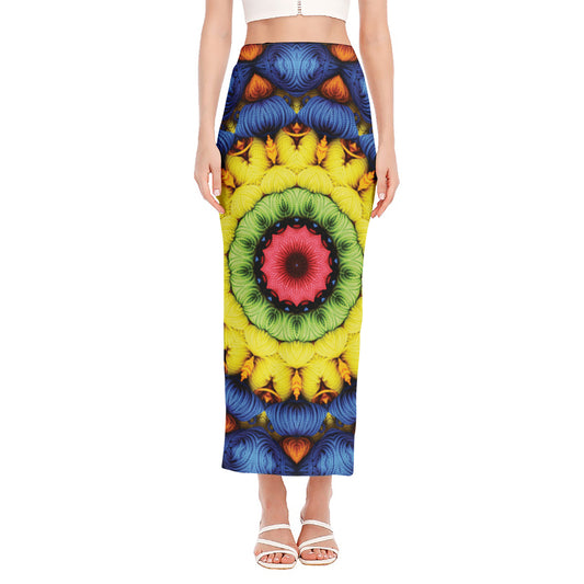 Colorful Kaleidoscope Print Side Slit Maxi Skirt