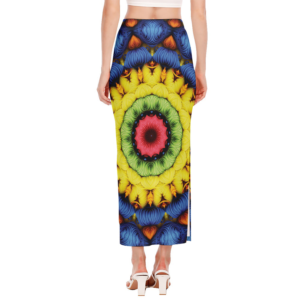 Colorful Kaleidoscope Print Side Slit Maxi Skirt