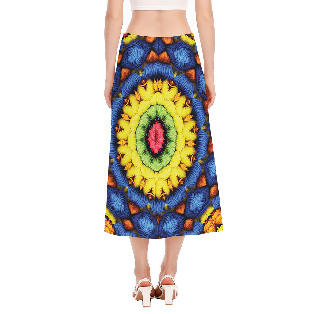 Colorful Kaleidoscope Print Side Slit Midi Skirt