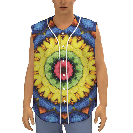 Colorful Kaleidoscope Print Sleeveless Baseball Jersey